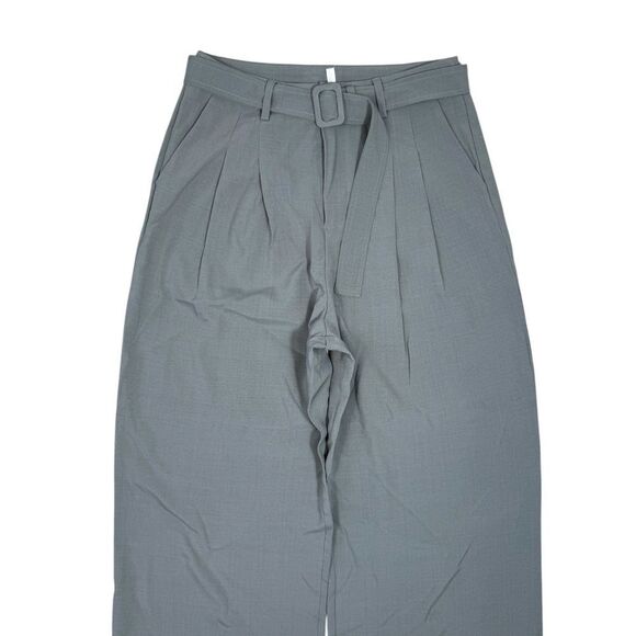 Halara Grey High Waisted Wide Leg Belted Ankle Trouser Dress Pants - Picture 4 of 10